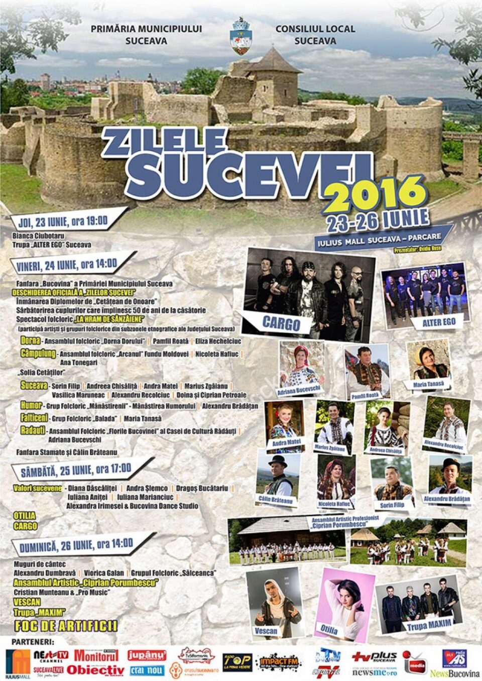 Cargo, Vescan, Otilia și Maxim, la Zilele Sucevei 2016