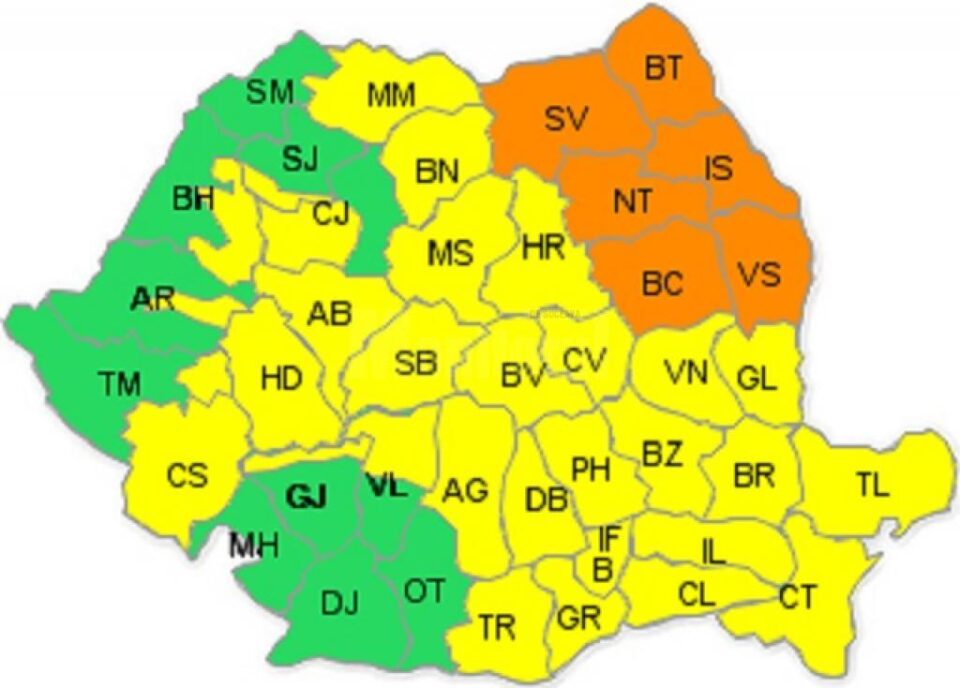 Cod portocaliu de furtuni pentru județul Suceava, marți, între orele 14-23