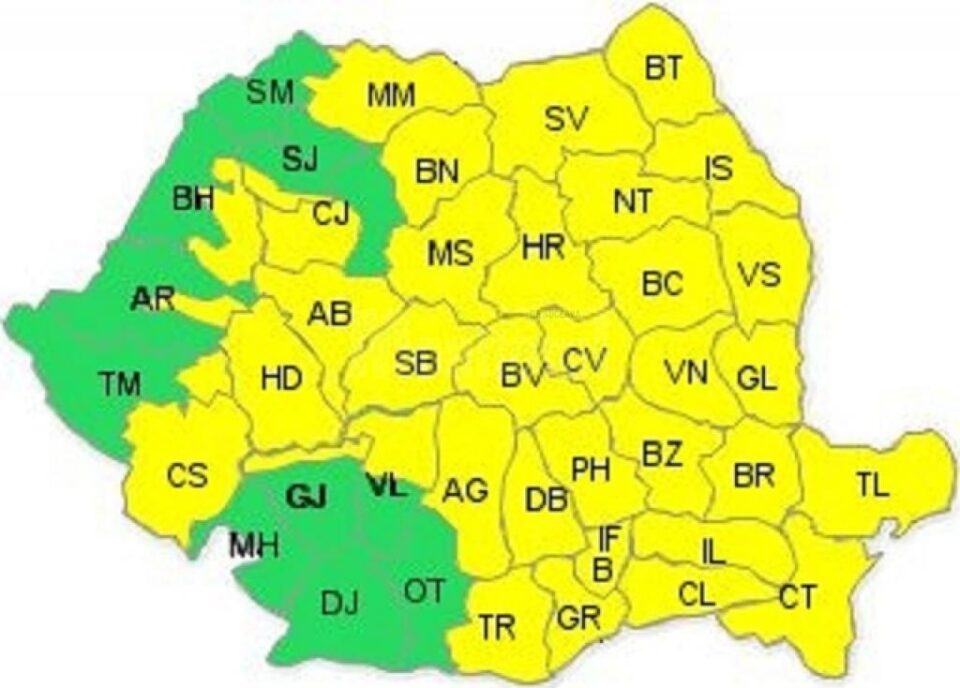 Cod galben de furtuni în mare parte din țară