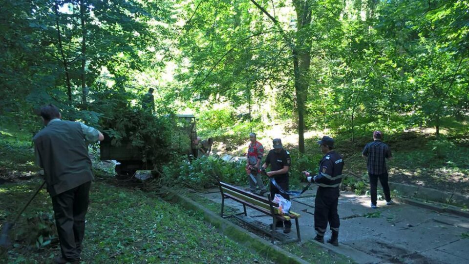 Acțiune de igienizare în parcul Șipote, făcută de Direcția Silvică, Primăria Suceava și Inspectoratul pentru Situații de Urgență Suceava