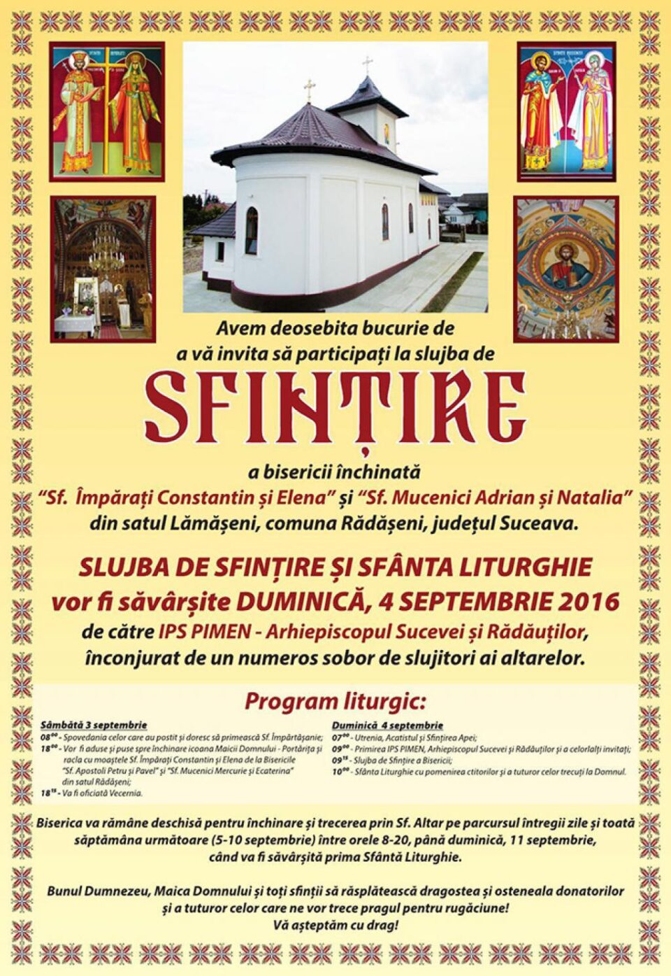 Sfințirea bisericii „Sf. Împărați Constantin și Elena” din satul Lămășeni, comuna Rădășeni