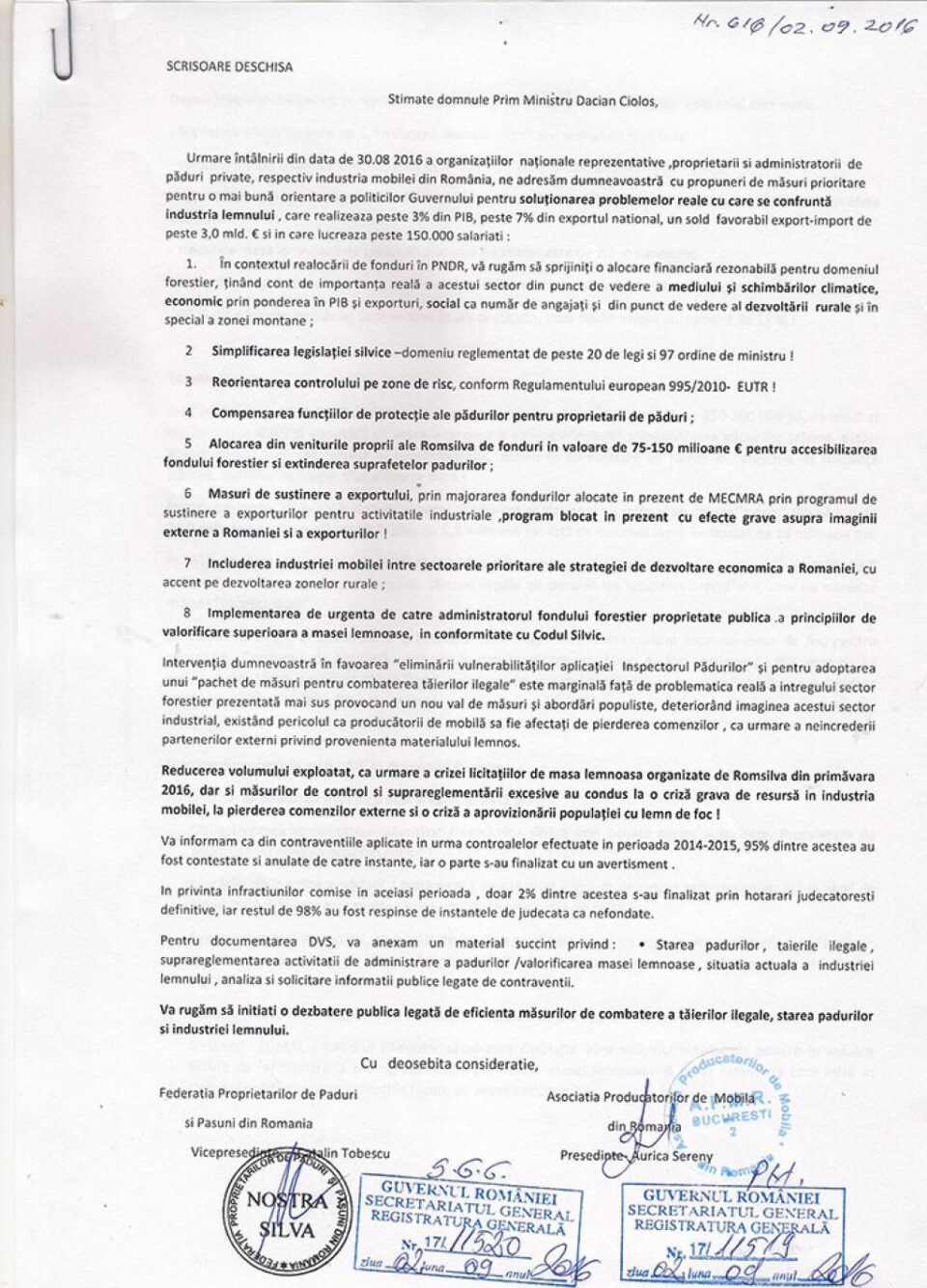 Scrisoare deschisă - cărte Prim Ministru Dacian Ciolos