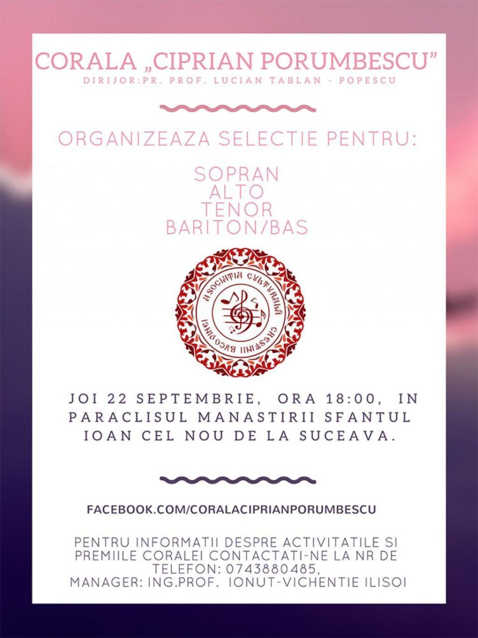 Preselecții pentru Corala mixtă „Ciprian Porumbescu” Suceava