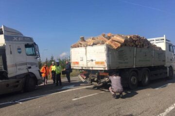 Două vehicule grele, implicate într-un accident pe E 85