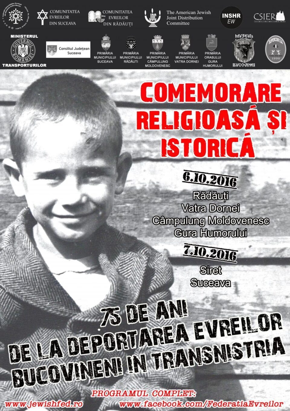 Evenimente comemorative la împlinirea a 75 de ani de la începutul deportării evreilor bucovineni în Transnistria