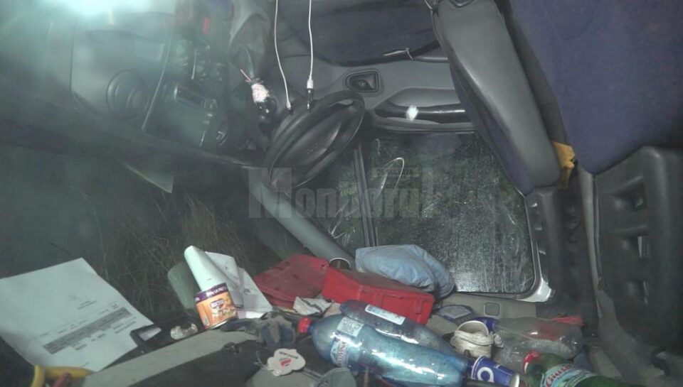 Un camion cu lemne scăpat de sub control s-a răsturnat la marginea E 85