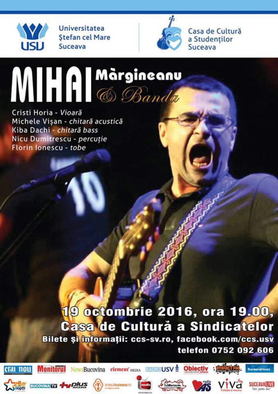 Concert cu Mihai Mărgineanu, pe scena Casei de Cultură Suceava