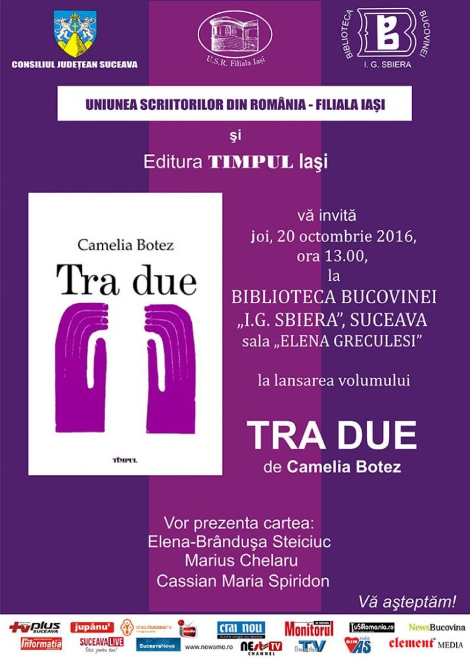Lansare de carte, joi, la Biblioteca Bucovinei „I.G. Sbiera”