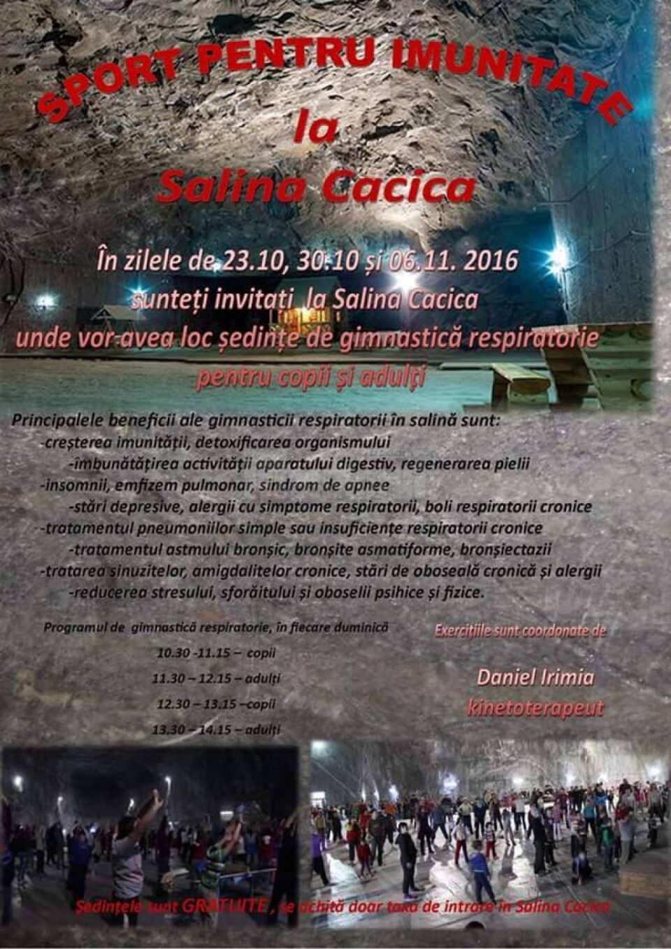 Ședințe de gimnastică respiratorie gratuite, la Salina Cacica
