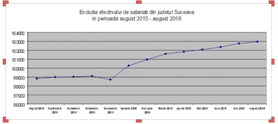 Grafic evoluție salariați, Foto: Direcția Județeană de Statistică Suceava