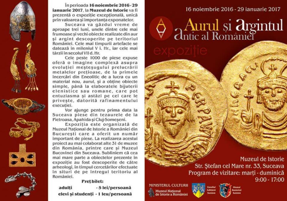 Cloșca cu puii de aur, brățări dacice și alte peste 1.000 de piese de aur și argint, la Muzeul de Istorie din Suceava Cloșca cu puii de aur, brățări dacice și alte peste 1.000 de piese de aur și argint, la Muzeul de Istorie din Suceava