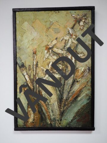 „Narcise” (43x28), ulei pe pânză, înrămat, autor Iosif Csukat, preț 100 de dolari