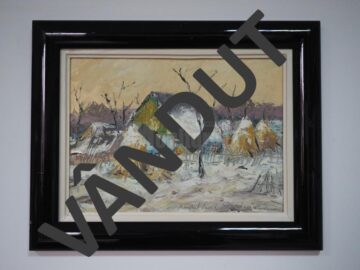„Peisaj de iarnă” (48x38), ulei pe pânză, înrămat, autor Vasile Anghel Siminiuc, preț 100 de euro