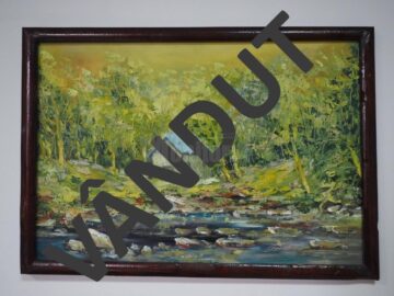„Cabana Pădurarului” (53x37), înrămat, autor Ioan Bodnar, preț 100 de dolari