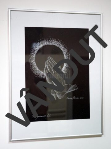 „Rugăciune” (41x31), grafică, înrămat, autor Radu Bercea, preț 50 de dolari
