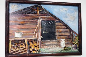 „Coliba ciobanului” (53x38), înrămat, autor Ioan Bodnar, preț 100 de dolari