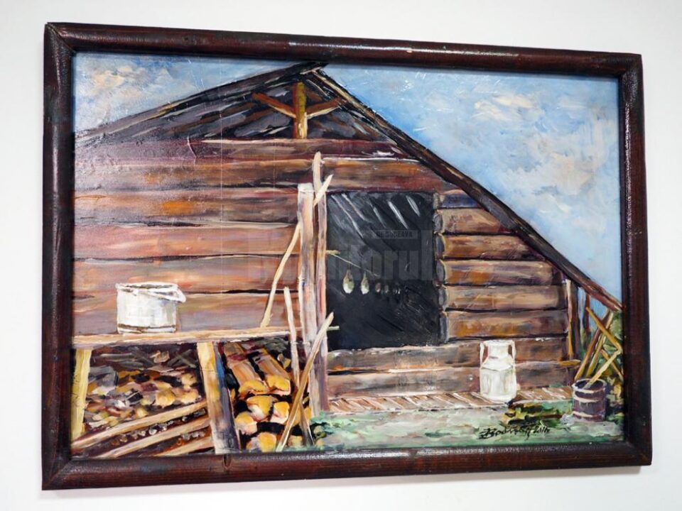 „Coliba ciobanului” (53x38), înrămat, autor Ioan Bodnar, preț 100 de dolari