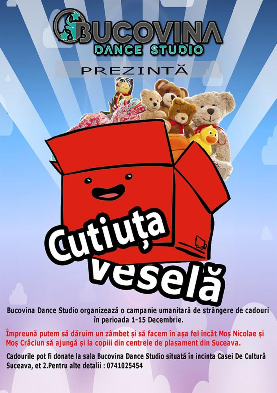 Campania umanitară "Cutiuța veselă", ediția a IV-a, a debutat cu un flashmob în fața Casei de Cultură Suceava