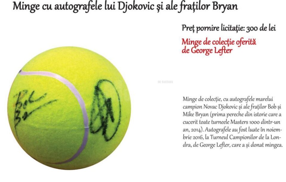 Minge cu autografele lui Djokovic și ale fraților Bryan