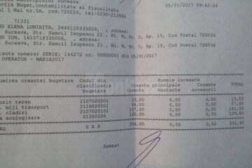 Chitanta cu nr. 1 la plata taxelor si impozitelor locale
