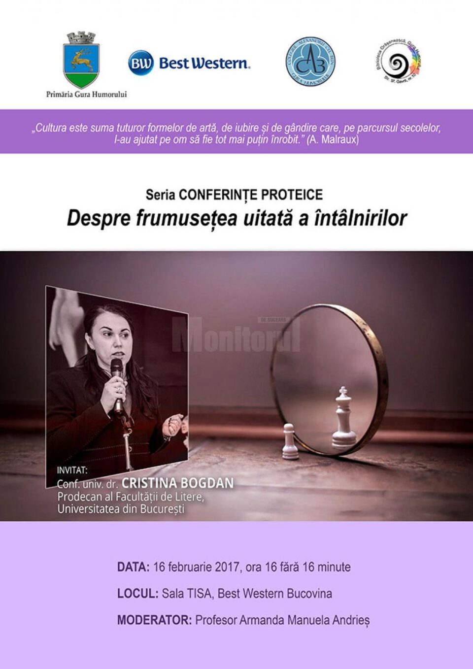 „Despre frumusețea uitată a întâlnirilor”, cu conf. univ. dr. Cristina Bogdan