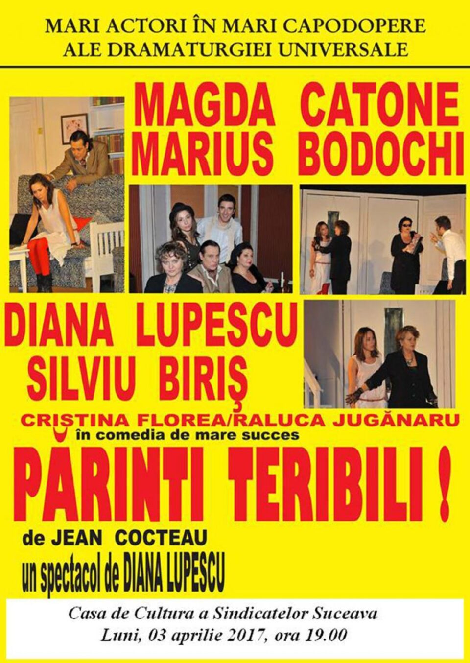 Actorii Magda Catone și Marius Bodochi aduc la Suceava piesa „Părinți teribili”