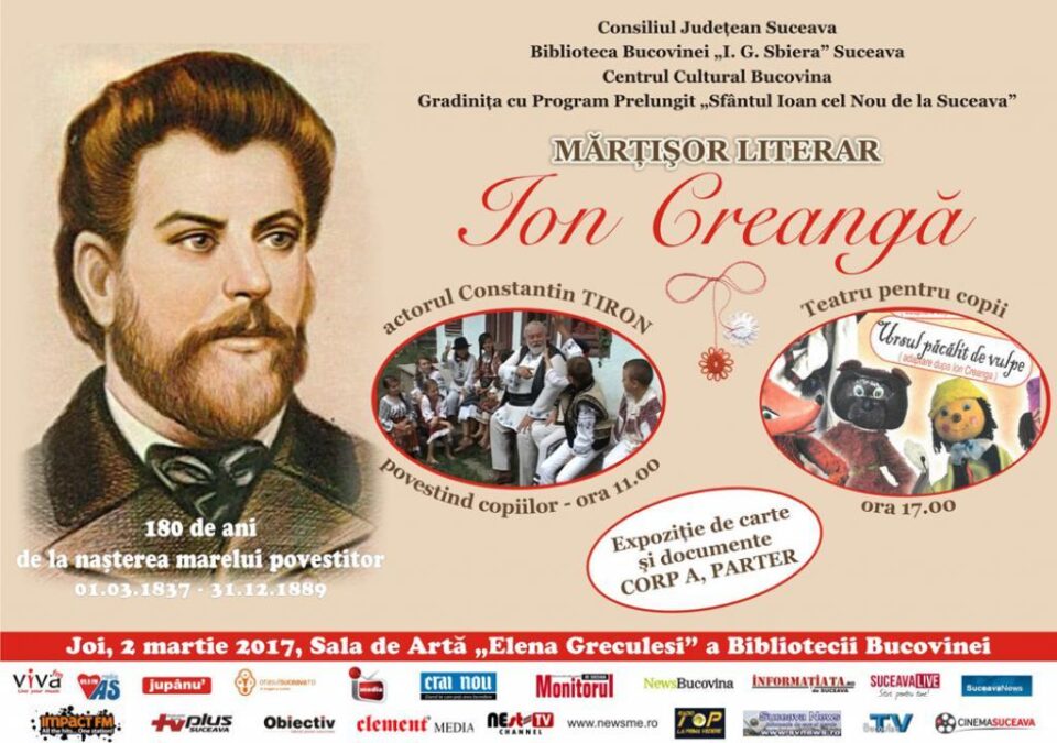 Mărțișor literar „Ion Creangă”, joi, la Sala de Artă „Elena Greculesi” a Bibliotecii Bucovinei