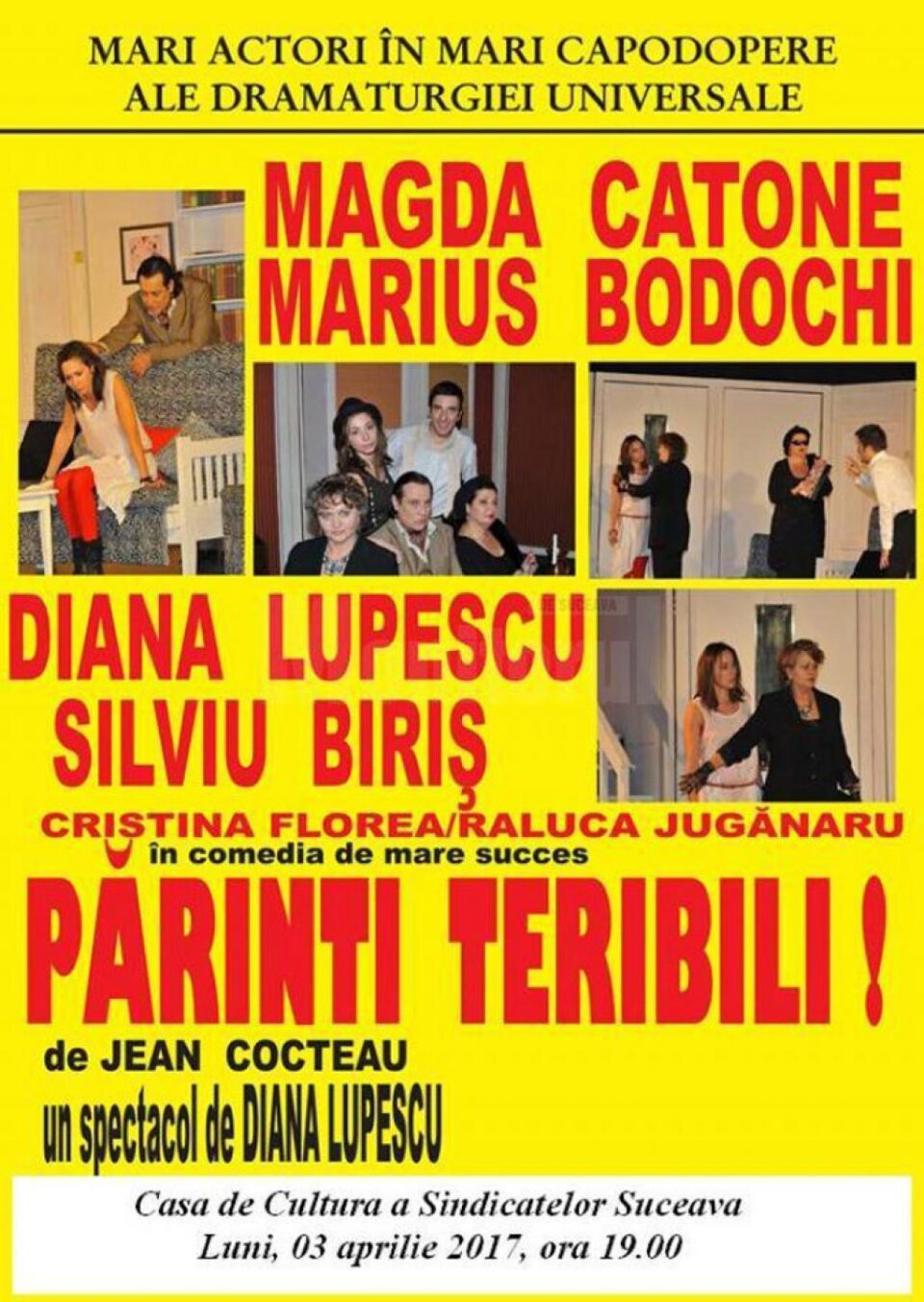 „Părinți teribili”, cu mari actori ai scenei românești, la Suceava
