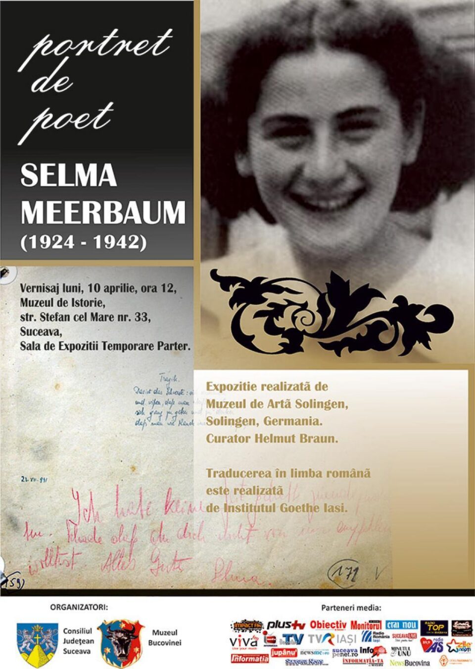 Vernisajul expoziției biografice Selma Meerbaum, astăzi, la Muzeul de Istorie