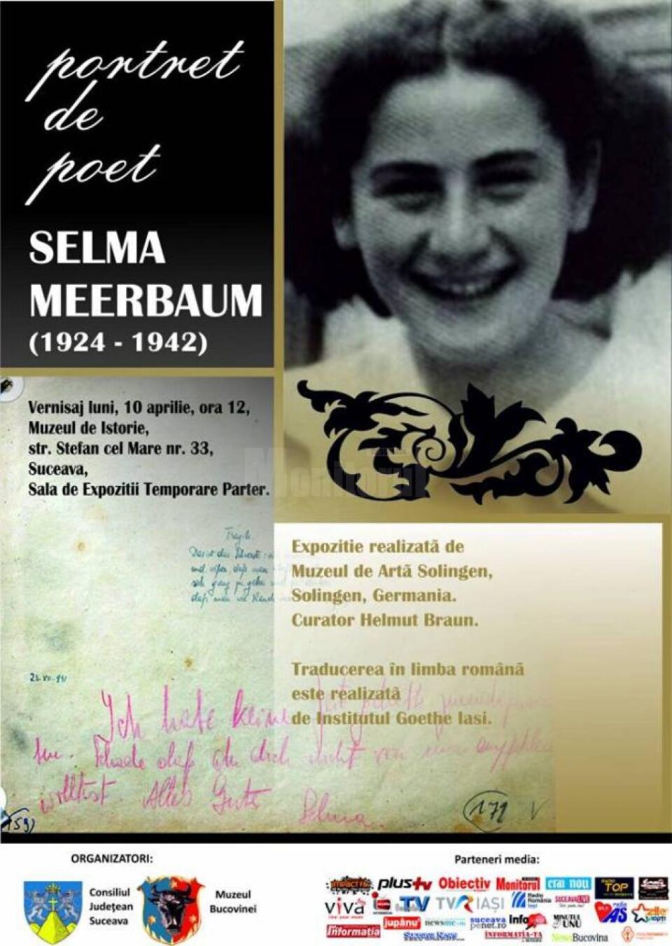 „Portret de poet: Selma Meerbaum”, la Muzeul de Istorie Suceava