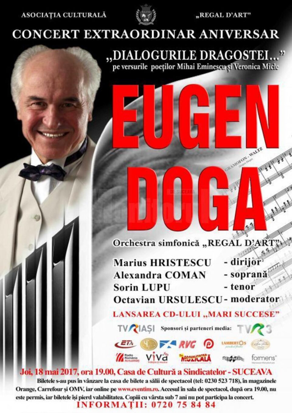 „Dialogurile dragostei”, concert extraordinar aniversar Eugen Doga, la Casa de Cultură a Sindicatelor Suceava