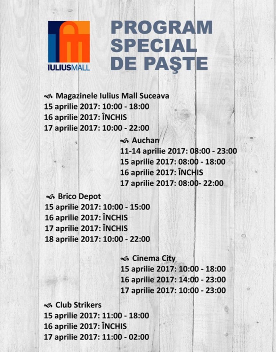 Programul de Paște în mallurile și supermarketurile din Suceava