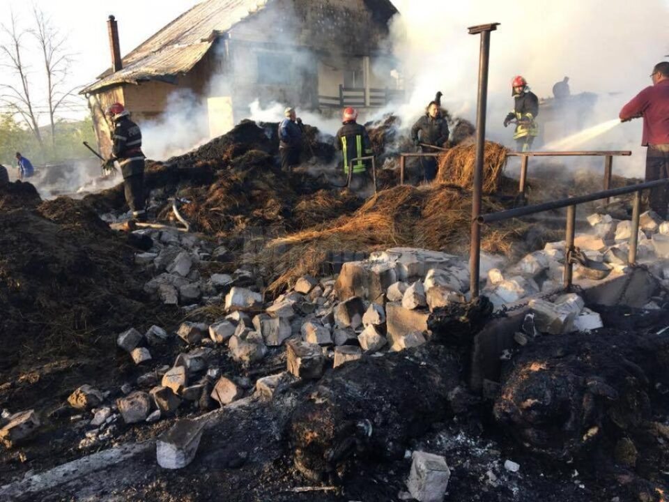 Incendiu puternic, în care a fost distrusă o gospodărie și au pierit 23 de bovine