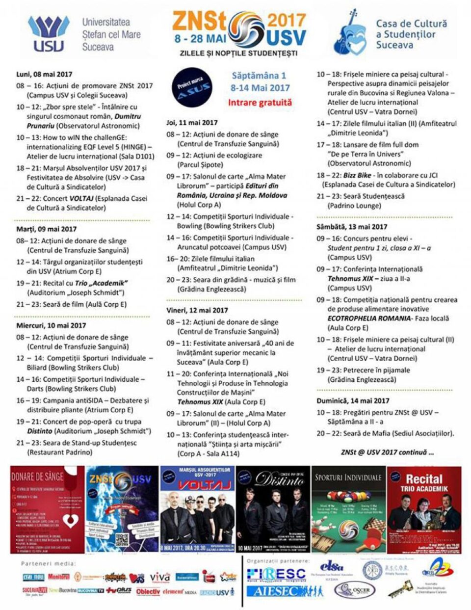 „Zilele și nopțile studențești” continuă cu ecologizare în parcul Șipote, donare de sânge, seri de film și competiții sportive