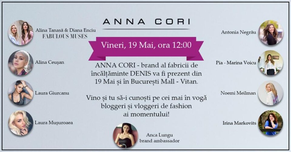COFFEE MEETING CU ANNA CORI VINERI, 19 MAI 2017 ÎN BUCUREȘTI MALL