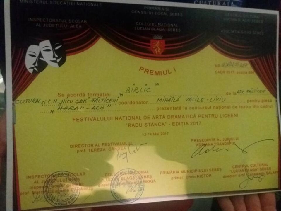 Premiul I la Festivalul Național de Artă Dramatică pentru liceeni „Radu Stanca” pentru Trupa „Birlic”