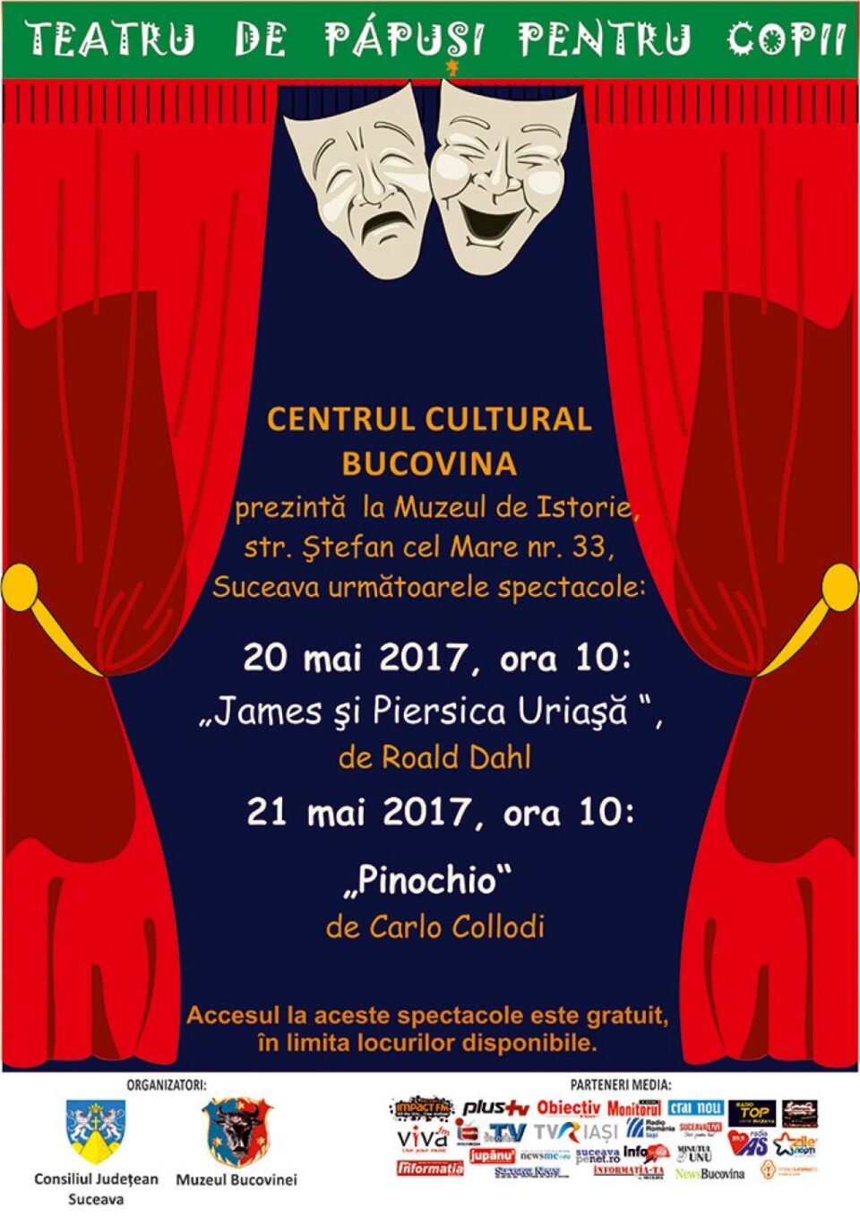 Teatru de păpuși pentru copii, sâmbătă și duminică, la Muzeul de Istorie
