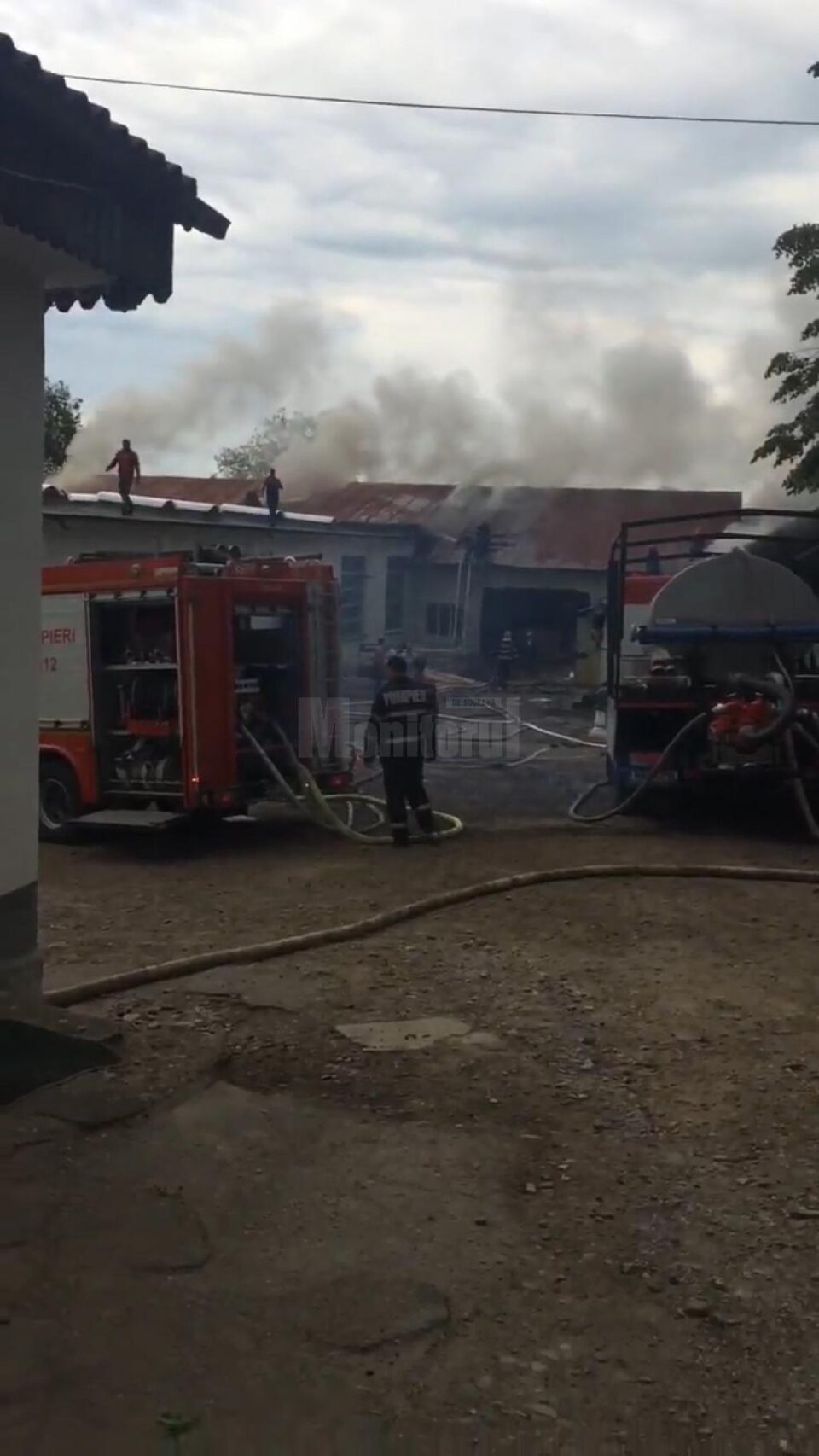 Un puternic incendiu a distrus o hală a unei societăți comerciale din Fălticeni