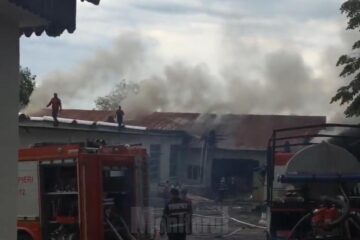 Un puternic incendiu a distrus o hală a unei societăți comerciale din Fălticeni