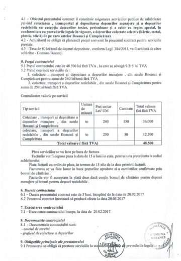 Contractul semnat de Neculae Miron cu sumele aferente