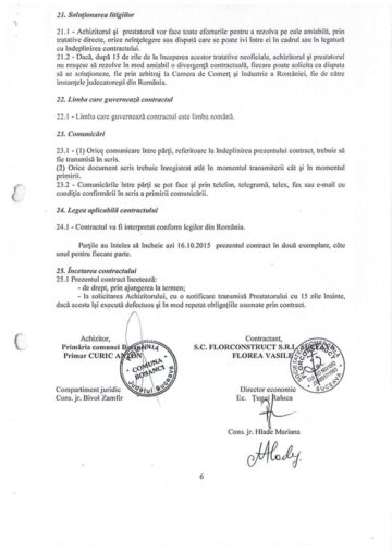 Semnătura fostului primar pe contractul încheiat cu firma Florconstruct