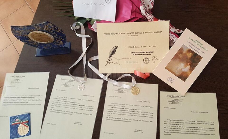 Premii obținute de elevii Școlii „Miron Costin” la un concurs internațional de poezie din Italia