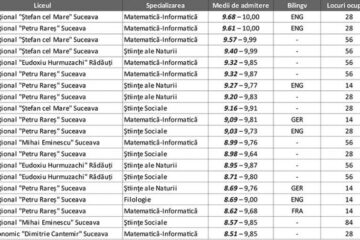 Primele 20 de specializări din județ