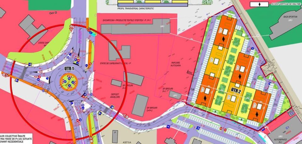 Viitorul sens giratoriu, care va fi amenajat de firma care face complexul de locuințe (dreapta)