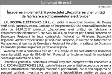 Începerea implementării proiectului „Dezvoltarea unei unități de fabricare a echipamentelor electronice”