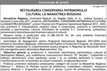 RESTAURAREA CONSERVAREA PATRIMONIULUI CULTURAL LA MANASTIREA BOGDANA