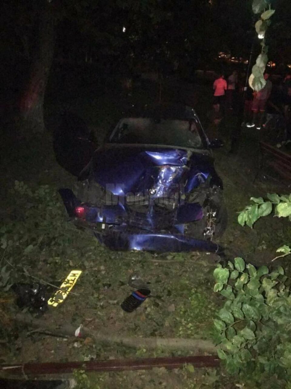 In urma impactului autoturismul a plonjat in spatiul verde din Parcul Central