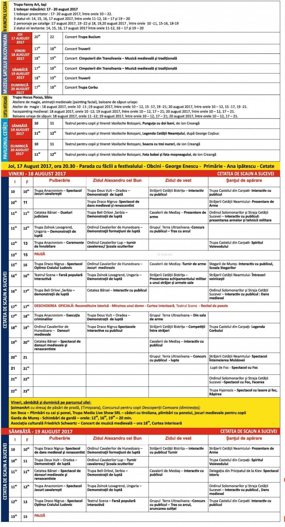 Programul Festivalului Medieval