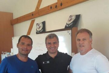 Bogdan Grosu alături de trimisul UEFA, Ghenadie Scurtul, și de italianul Massimo Pedrazzini