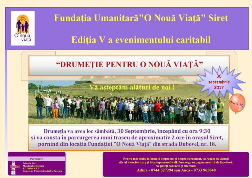 “Drumeție pentru o nouă viață“, ediția a V-a, eveniment caritabil organizat în septembrie, la Siret